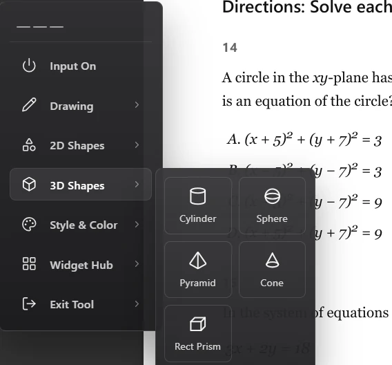 The 3D Shapes flyout.